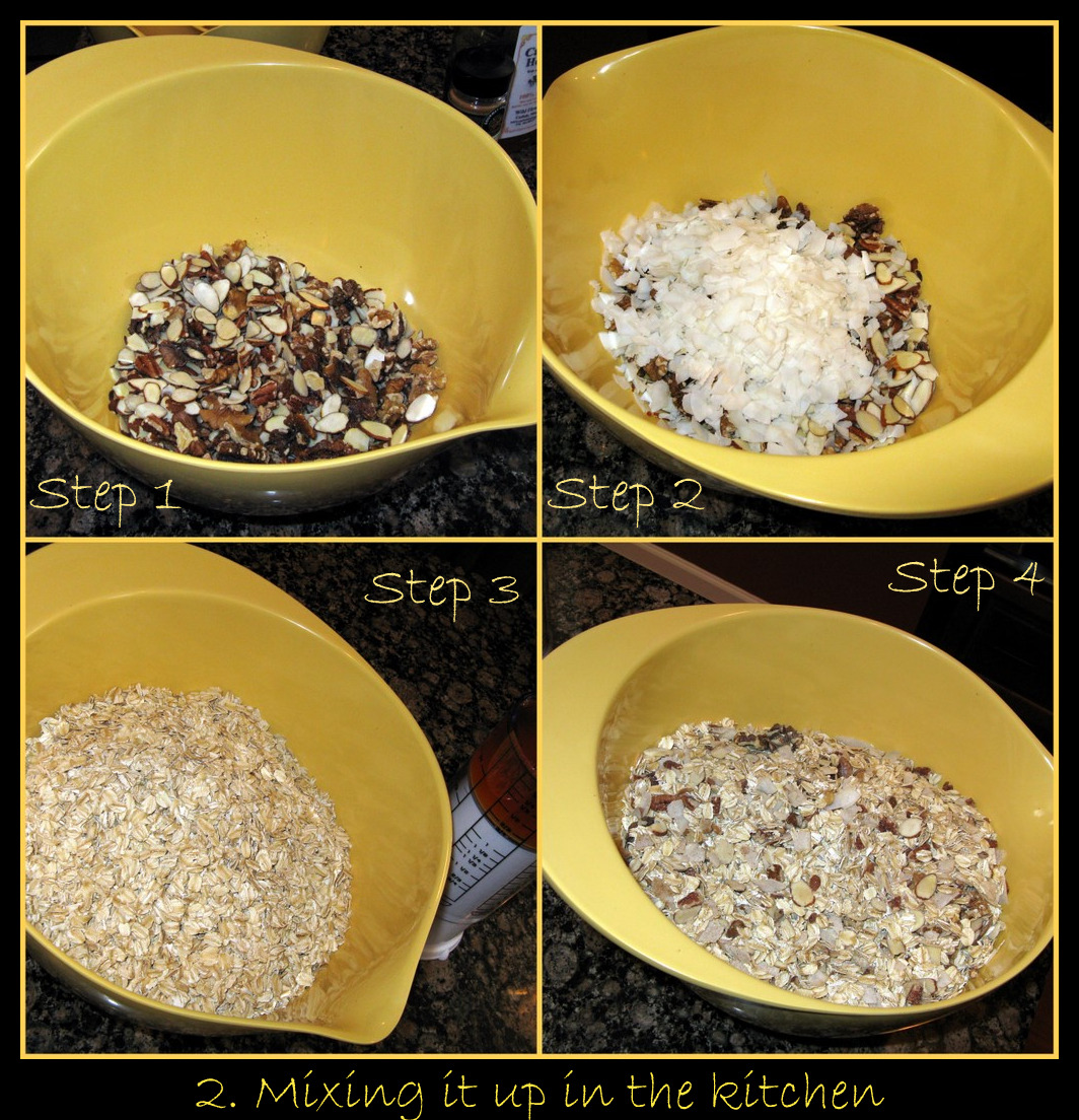 Mixing Oats and Nuts and Coconut for making Granola