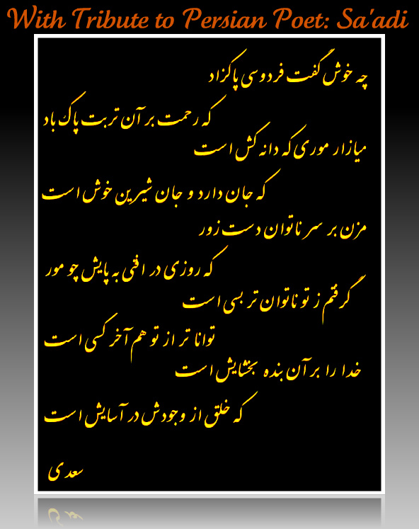 Farsi Poem by Sa'adi about the Ant (Moor)