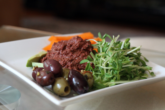 Raw Food with sprouts and olives
