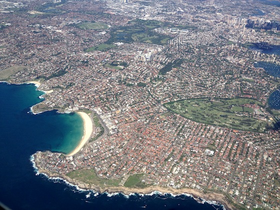 Aerial View Flying over Ocean