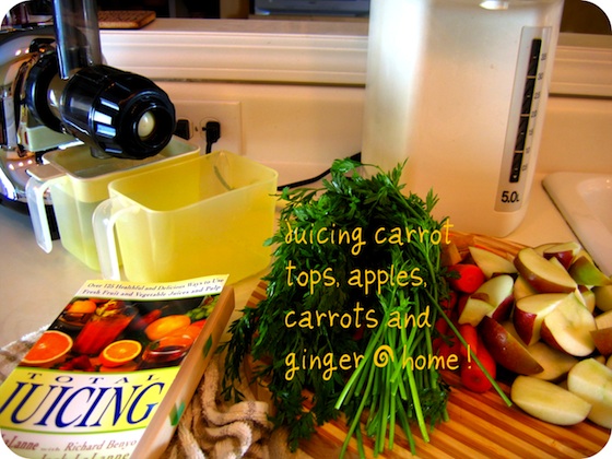 Juicing Carrot Tops and Apples with Ginger